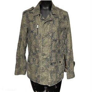 Rebecca Taylor Digital Print Snakeskin Olive Military Jacket Size XS